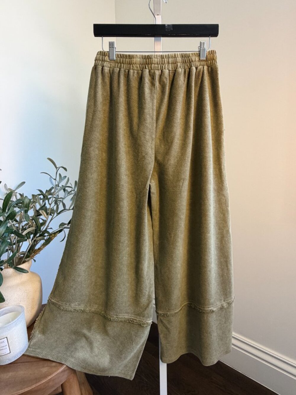 ASEL MINERAL WASHED TERRY KNIT PALAZZO PANTS 100% COTTON - Picture 2 of 5